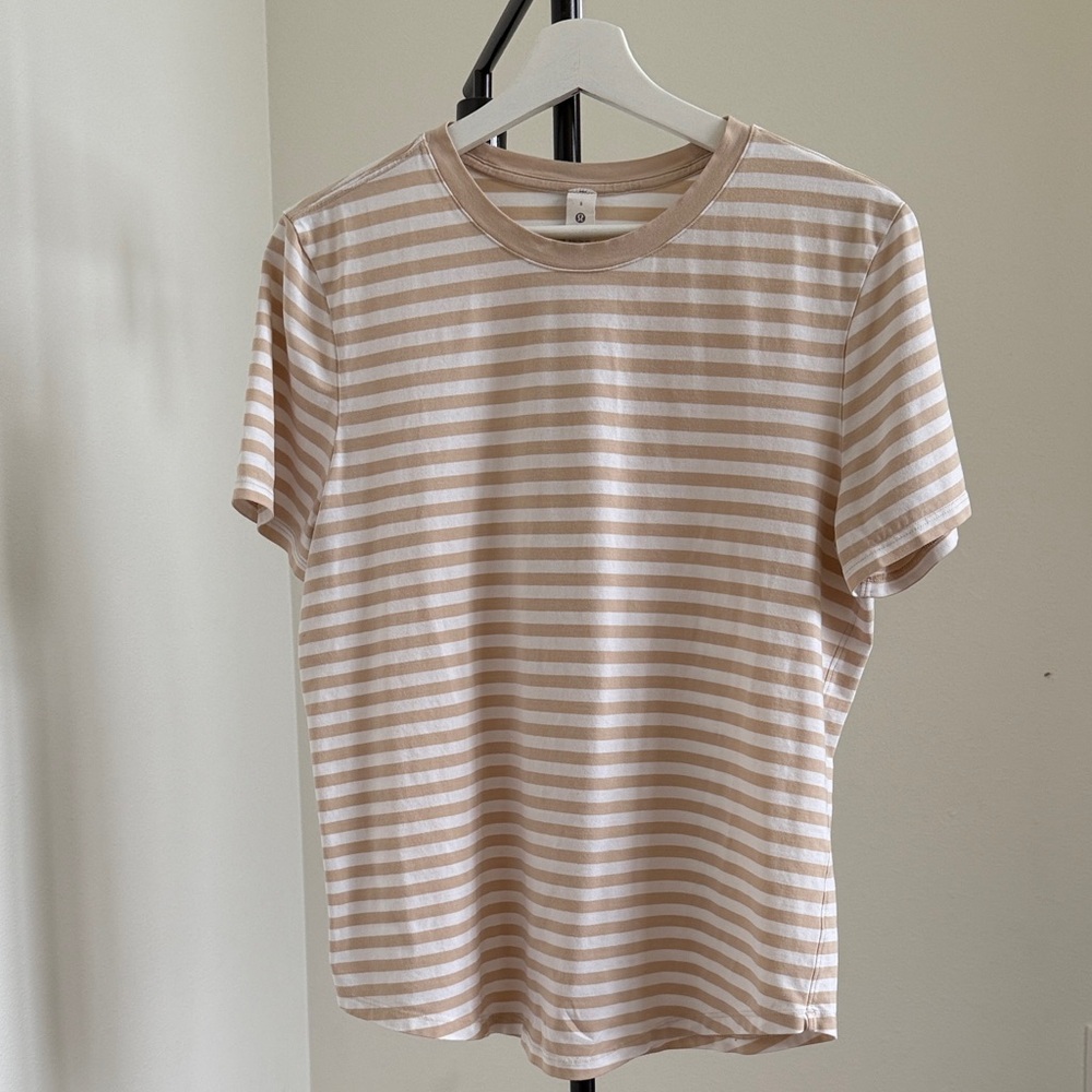 Lululemon Striped Beige and White Shirt